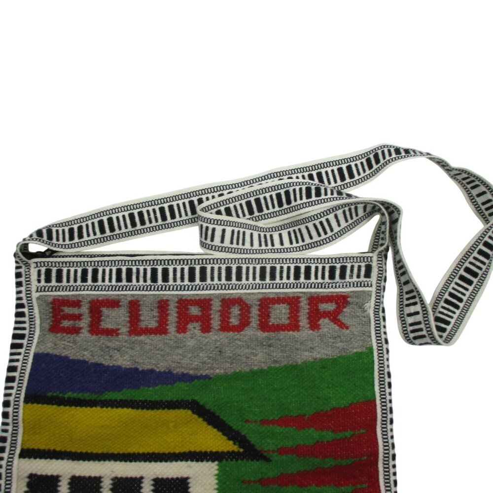 ECUADOR CROSSBODY SHOULDER BAG WOVEN 100% WOOL HANDMADE LINED ZIPPER HIPPIE BOHO - Picture 4 of 6